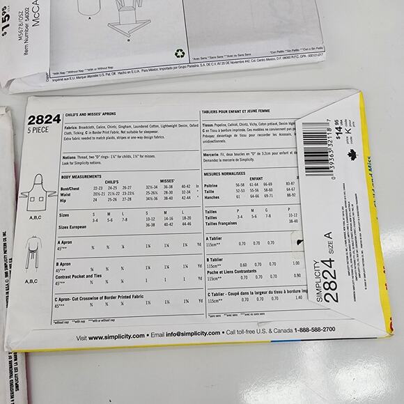 Lot 4 Sewing Pattern McCall Craft Simplicity Aprons Baby Sling 1989 Basket Cover - Picture 8 of 10